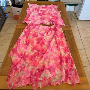 CDC Pink Floral Blouse & Skirt Set